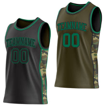 Charger l'image dans la galerie, Custom Black(Olive)-Kelly Green Camo Side Panel Stripe Reversible Double Side Sublimation Basketball Set Jersey
