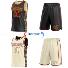 Charger l'image dans la galerie, Custom Black(Cream) Crimson-Gold Camo Side Panel Stripe Reversible Double Side Sublimation Basketball Set Jersey
