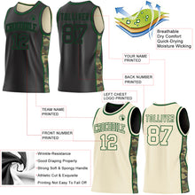 Charger l'image dans la galerie, Custom Black(Cream)-Green Camo Side Panel Stripe Reversible Double Side Sublimation Basketball Set Jersey
