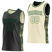 Charger l'image dans la galerie, Custom Black(Cream)-Green Camo Side Panel Stripe Reversible Double Side Sublimation Basketball Set Jersey
