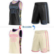 Charger l'image dans la galerie, Custom Black(Cream) Light Blue-Pink Camo Side Panel Stripe Reversible Double Side Sublimation Basketball Set Jersey
