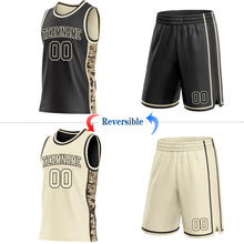 Charger l'image dans la galerie, Custom Black-Cream Digital Camo Side Panel Stripe Reversible Double Side Sublimation Basketball Set Jersey
