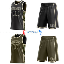 Charger l'image dans la galerie, Custom Black(Olive)-Cream Digital Camo Side Panel Stripe Reversible Double Side Sublimation Basketball Set Jersey
