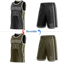 Charger l'image dans la galerie, Custom Black(Olive)-White Digital Camo Side Panel Stripe Reversible Double Side Sublimation Basketball Set Jersey

