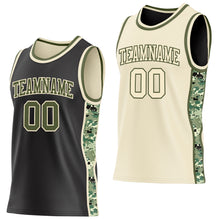 Charger l'image dans la galerie, Custom Black Olive-Cream Digital Camo Side Panel Stripe Reversible Double Side Sublimation Basketball Set Jersey
