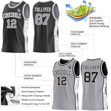 Charger l'image dans la galerie, Custom Black Gray-White Arctic Camo Side Panel Stripe Reversible Double Side Sublimation Basketball Set Jersey
