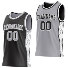 Charger l'image dans la galerie, Custom Black Gray-White Arctic Camo Side Panel Stripe Reversible Double Side Sublimation Basketball Set Jersey
