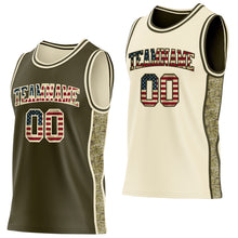 Charger l'image dans la galerie, Custom Olive Vintage USA Flag-Cream Camo Side Panel Stripe Reversible Double Side Sublimation Basketball Set Jersey
