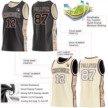 Charger l'image dans la galerie, Custom Black(Cream) Brown-White Camo Side Panel Stripe Reversible Double Side Sublimation Basketball Set Jersey
