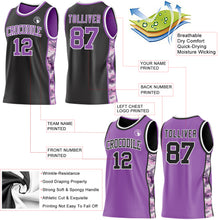Charger l'image dans la galerie, Custom Black Medium Purple-White Camo Side Panel Stripe Reversible Double Side Sublimation Basketball Set Jersey
