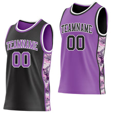Charger l'image dans la galerie, Custom Black Medium Purple-White Camo Side Panel Stripe Reversible Double Side Sublimation Basketball Set Jersey
