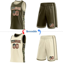 Charger l'image dans la galerie, Custom Olive Vintage USA Flag-Cream Camo Side Panel Stripe Reversible Double Side Sublimation Basketball Set Jersey
