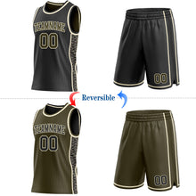 Charger l'image dans la galerie, Custom Black Olive-Cream Camo Side Panel Stripe Reversible Double Side Sublimation Basketball Set Jersey
