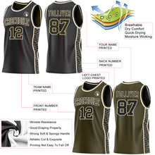 Charger l'image dans la galerie, Custom Black Olive-Cream Camo Side Panel Stripe Reversible Double Side Sublimation Basketball Set Jersey

