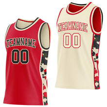 Charger l'image dans la galerie, Custom Red Black-Cream Camo Side Panel Stripe Reversible Double Side Sublimation Basketball Set Jersey
