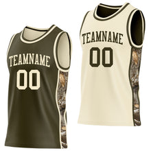 Charger l'image dans la galerie, Custom Olive-Cream Woodland Camo Side Panel Stripe Reversible Double Side Sublimation Basketball Set Jersey
