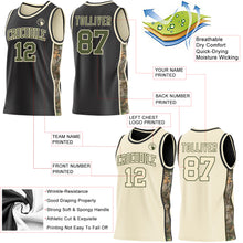 Charger l'image dans la galerie, Custom Black Olive-Cream Woodland Camo Side Panel Stripe Reversible Double Side Sublimation Basketball Set Jersey
