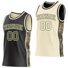 Charger l'image dans la galerie, Custom Black Olive-Cream Woodland Camo Side Panel Stripe Reversible Double Side Sublimation Basketball Set Jersey
