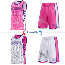 Laden Sie das Bild in den Galerie-Viewer, Custom Pink Purple-White Side Panel Stripe Stars Geometric Shatter Starburst Reversible Double Side Sublimation Basketball Set Jersey
