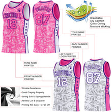 Laden Sie das Bild in den Galerie-Viewer, Custom Pink Purple-White Side Panel Stripe Stars Geometric Shatter Starburst Reversible Double Side Sublimation Basketball Set Jersey
