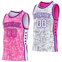 Laden Sie das Bild in den Galerie-Viewer, Custom Pink Purple-White Side Panel Stripe Stars Geometric Shatter Starburst Reversible Double Side Sublimation Basketball Set Jersey
