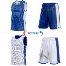 Charger l'image dans la galerie, Custom Royal Light Blue-White Side Panel Stripe Stars Geometric Shatter Starburst Reversible Double Side Sublimation Basketball Set Jersey
