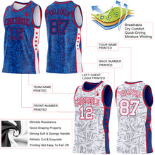 Charger l'image dans la galerie, Custom Royal Red-White Side Panel Stripe Stars Geometric Shatter Starburst Reversible Double Side Sublimation Basketball Set Jersey
