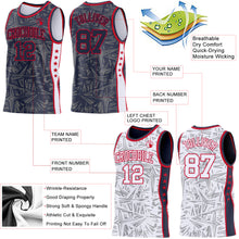 Charger l'image dans la galerie, Custom Navy Red-White Side Panel Stripe Stars Geometric Shatter Starburst Reversible Double Side Sublimation Basketball Set Jersey

