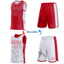 Charger l'image dans la galerie, Custom Red Gray-White Side Panel Stripe Stars Geometric Shatter Starburst Reversible Double Side Sublimation Basketball Set Jersey
