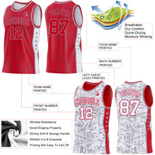 Charger l'image dans la galerie, Custom Red Gray-White Side Panel Stripe Stars Geometric Shatter Starburst Reversible Double Side Sublimation Basketball Set Jersey
