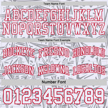 Charger l'image dans la galerie, Custom Red Gray-White Side Panel Stripe Stars Geometric Shatter Starburst Reversible Double Side Sublimation Basketball Set Jersey
