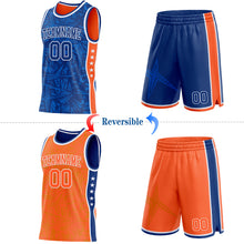 Charger l'image dans la galerie, Custom Royal White-Orange Side Panel Stripe Stars Geometric Shatter Starburst Reversible Double Side Sublimation Basketball Set Jersey
