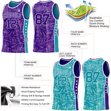 Charger l'image dans la galerie, Custom Purple White-Teal Side Panel Stripe Stars Geometric Shatter Starburst Reversible Double Side Sublimation Basketball Set Jersey
