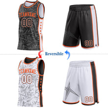 Charger l'image dans la galerie, Custom Black White-Orange Side Panel Stripe Stars Geometric Shatter Starburst Reversible Double Side Sublimation Basketball Set Jersey
