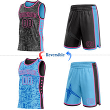 Charger l'image dans la galerie, Custom Black Pink-Sky Blue Side Panel Stripe Stars Geometric Shatter Starburst Reversible Double Side Sublimation Basketball Set Jersey
