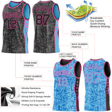Charger l'image dans la galerie, Custom Black Pink-Sky Blue Side Panel Stripe Stars Geometric Shatter Starburst Reversible Double Side Sublimation Basketball Set Jersey
