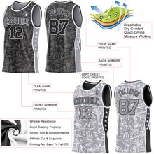 Charger l'image dans la galerie, Custom Black White-Gray Side Panel Stripe Stars Geometric Shatter Starburst Reversible Double Side Sublimation Basketball Set Jersey
