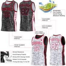 Charger l'image dans la galerie, Custom Black Red-White Side Panel Stripe Stars Geometric Shatter Starburst Reversible Double Side Sublimation Basketball Set Jersey
