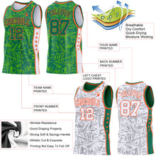 Laden Sie das Bild in den Galerie-Viewer, Custom Kelly Green Orange-White Side Panel Stripe Stars Geometric Shatter Starburst Reversible Double Side Sublimation Basketball Set Jersey
