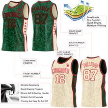 Charger l'image dans la galerie, Custom Green Red-Cream Side Panel Stripe Stars Geometric Shatter Starburst Reversible Double Side Sublimation Basketball Set Jersey
