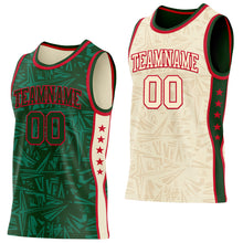 Charger l'image dans la galerie, Custom Green Red-Cream Side Panel Stripe Stars Geometric Shatter Starburst Reversible Double Side Sublimation Basketball Set Jersey
