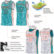 Charger l'image dans la galerie, Custom Teal Orange-White Side Panel Stripe Stars Geometric Shatter Starburst Reversible Double Side Sublimation Basketball Set Jersey
