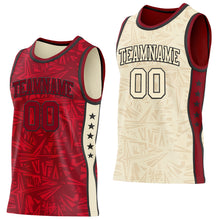 Charger l'image dans la galerie, Custom Maroon Black-Cream Side Panel Stripe Stars Geometric Shatter Starburst Reversible Double Side Sublimation Basketball Set Jersey
