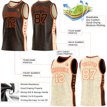 Charger l'image dans la galerie, Custom Brown Orange-Cream Side Panel Stripe Stars Geometric Shatter Starburst Reversible Double Side Sublimation Basketball Set Jersey
