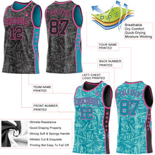 Charger l'image dans la galerie, Custom Black Pink-Teal Side Panel Stripe Stars Geometric Shatter Starburst Reversible Double Side Sublimation Basketball Set Jersey
