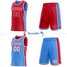 Charger l'image dans la galerie, Custom Red White-Powder Blue Side Panel Stripe Stars Geometric Shatter Starburst Reversible Double Side Sublimation Basketball Set Jersey
