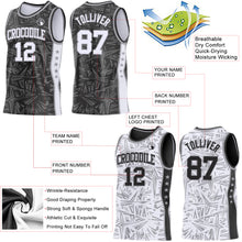 Charger l'image dans la galerie, Custom Black White-Gray Side Panel Stripe Stars Geometric Shatter Starburst Reversible Double Side Sublimation Basketball Set Jersey
