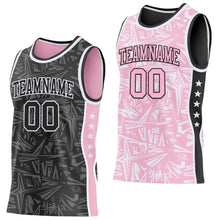 Charger l'image dans la galerie, Custom Black White-Light Pink Side Panel Stripe Stars Geometric Shatter Starburst Reversible Double Side Sublimation Basketball Set Jersey
