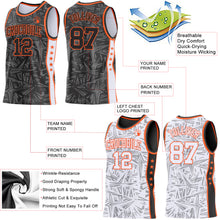 Charger l'image dans la galerie, Custom Black Orange-White Side Panel Stripe Stars Geometric Shatter Starburst Reversible Double Side Sublimation Basketball Set Jersey
