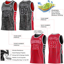 Charger l'image dans la galerie, Custom Black White-Red Side Panel Stripe Stars Geometric Shatter Starburst Reversible Double Side Sublimation Basketball Set Jersey
